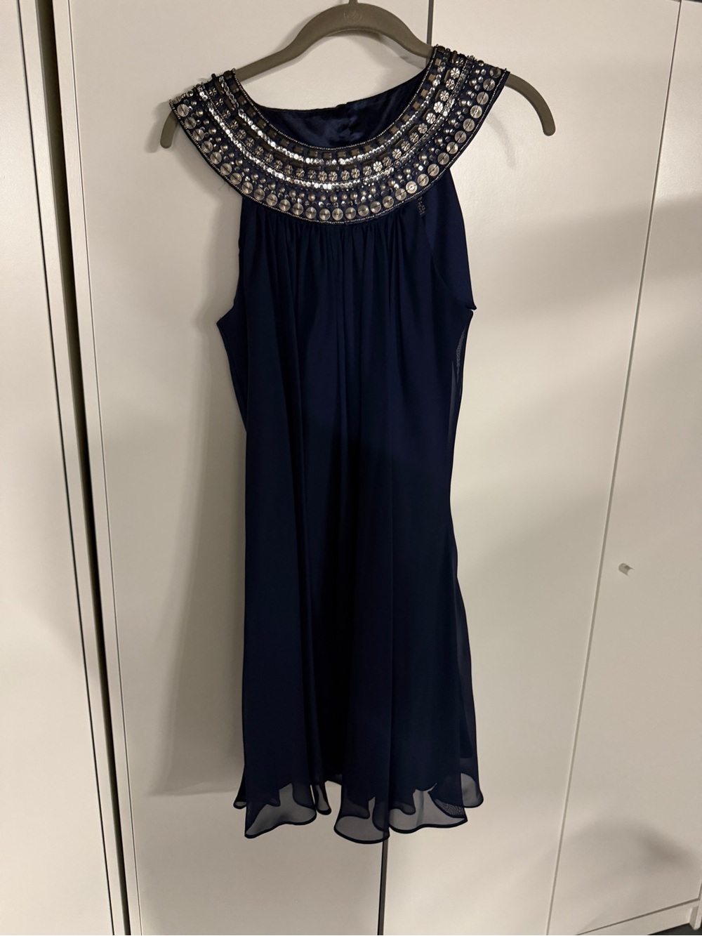 Girls Navy Beaded Halter Dress